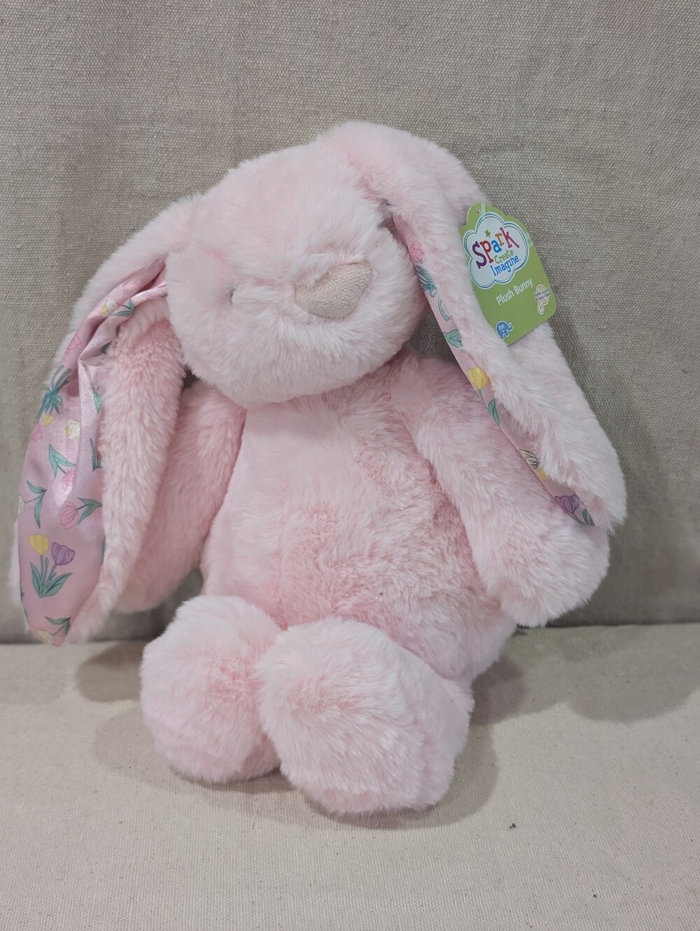 New Spark Create Imagine Soft Plush Bunny Rattle Inside Bean Filled Pink Fuzzy